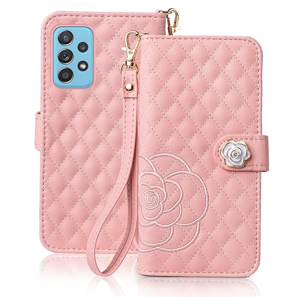 Galaxy A52 5G ケース 手帳型 SC-53B 手帳型ケース 薔薇刺繍 おしゃれ カメリア花柄 ギャラクシーA52 スマホケース 女性向け 上品 高級レザー 軽量 可愛い 手触り 耐衝撃 カード収納 財布型 横置きスタンド機能 全面保護 ス