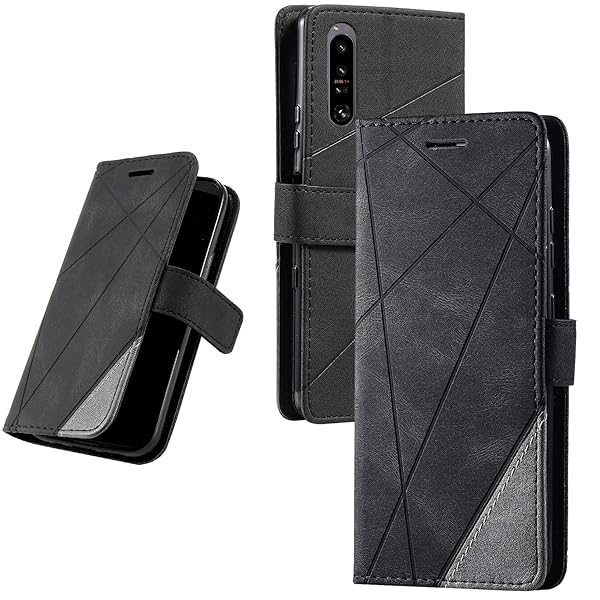 UnivoColors Sony Xperia 1 IV（SOG06/SO-51C）手帳型ケース カード収納 スタンド機能 サイドマグネット TPUケース 軽量 ストラップ付き QI充電対応 横置き機能 防指紋 レンズ保護 全面保護 (ブラック)