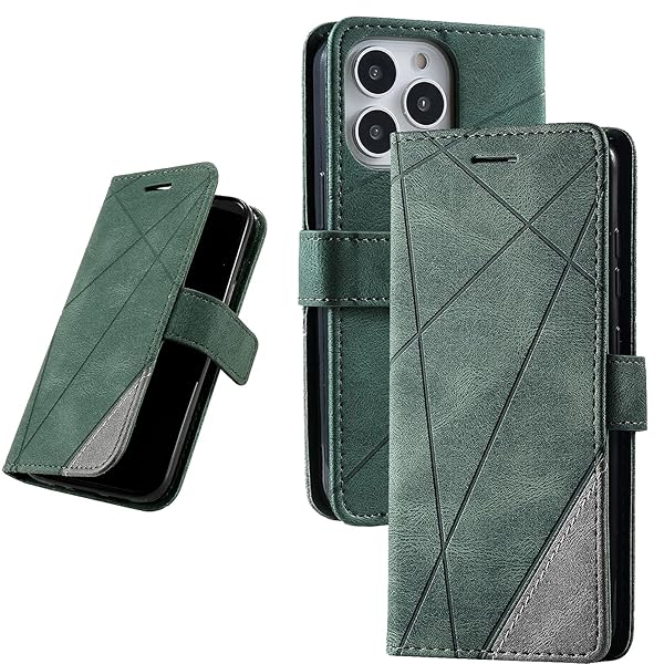 UnivoColors iPhone 14 Pro Max 手帳型ケース カード収納 スタンド機能 サイドマグネット TPUケース 軽量 ストラップ付き QI充電対応 横置き機能 防指紋 レンズ保護 全面保護 (グリーン)