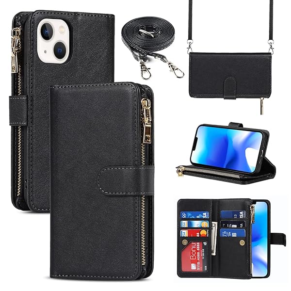 iPhone14 Plus ケース 手帳型 アイフォン14 プッラス ケース アイフォン14 プッラス カバー合成PUレザー 財布型 内蔵マグネット 留め具装備 スマホケース カード収納 横置きスタンド 機能 小銭入れ ジッパーポケット付き 全面保護