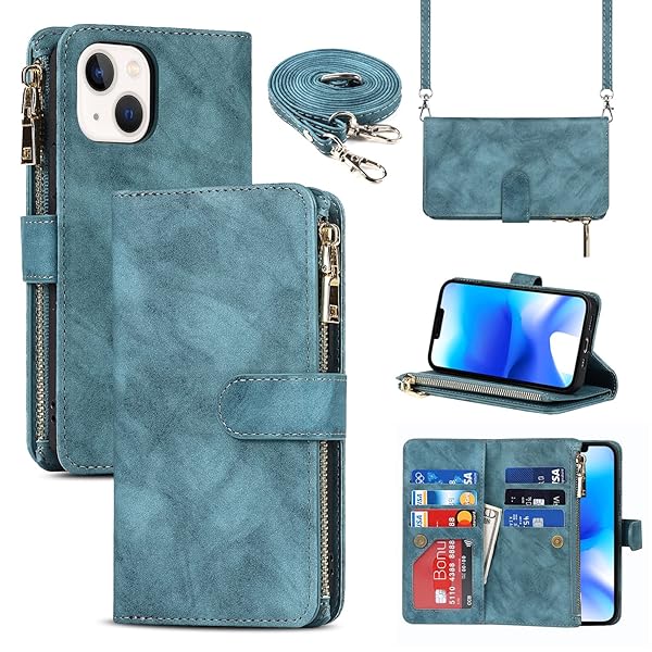 iPhone 14 ケース 手帳型 アイフォン 14 ケース アイフォン 14 カバー合成PUレザー 財布型 内蔵マグネット 留め具装備 スマホケース カード収納 横置きスタンド 機能 小銭入れ ジッパーポケット付き 全面保護 耐久性 耐衝撃 防塵