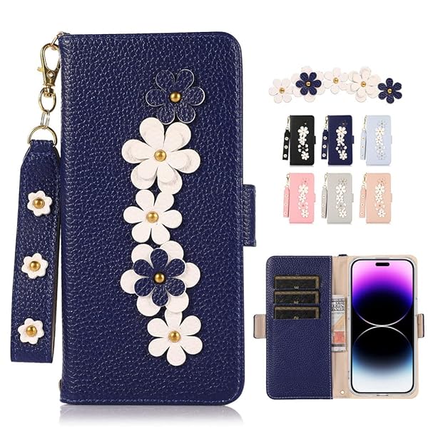 iPhone14 Pro Max ケース 手帳型 ストラップ付き iPhone14ProMax ケース カバー 6.7型 アイフォン14 プロ マックス スマホケース iPhone14 ProMax 手帳型 かわいい 財布型 レザー製花 上級おしゃ