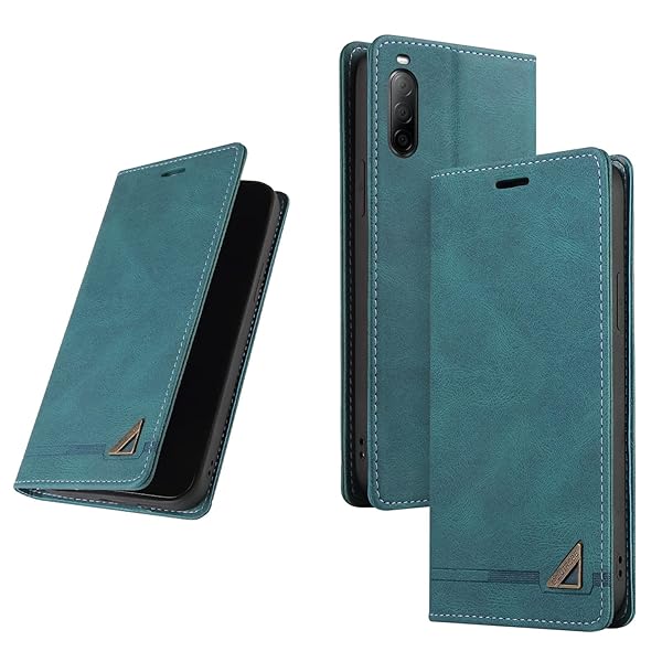 UnivoColors Sony Xperia 10II（SO-41A/SOV43） 手帳型ケース 高級合皮 スタンド機能 カード収納 マグネット式 TPUソフトカバー 全面保護 カメラ保護 衝撃吸収 RFIDブロッキング おしゃれ カバー(青緑)