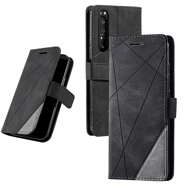 UnivoColors Sony Xperia 1II(SO-51A/SOG01)手帳型ケース カード収納 スタンド機能 サイドマグネット TPUケース 軽量 ストラップ付き QI充電対応 横置き機能 防指紋 レンズ保護 全面保護 (ブラック)N