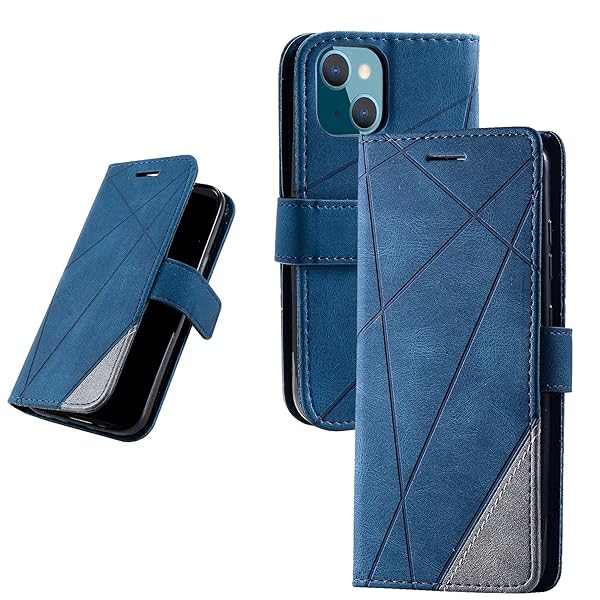 UnivoColors iPhone 13 手帳型ケース カード収納 スタンド機能 サイドマグネット TPUケース 軽量 ストラップ付き QI充電対応 横置き機能 防指紋 レンズ保護 全面保護 (ブルー)