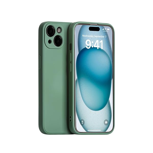 iPhone 15 用 シリコンケース 薄型 レンズ全面保護 (ミッドナイトグリーン)