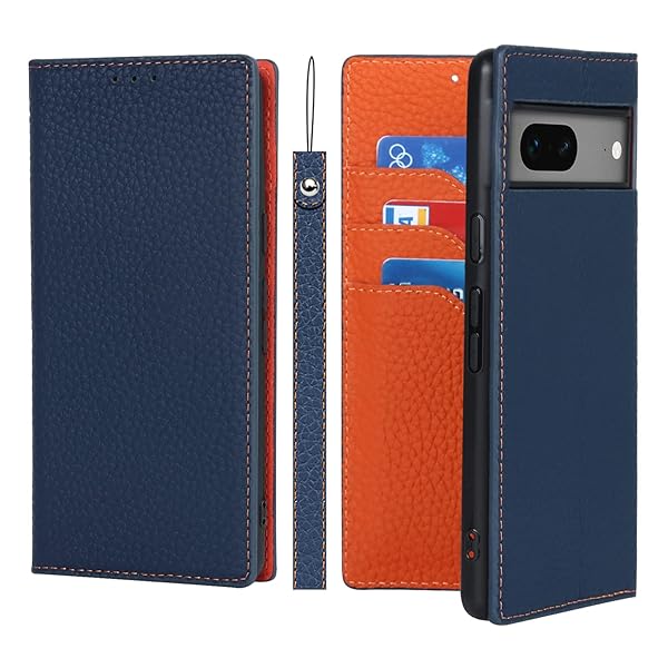 Pixel 7a ケース グーグルピクセル7a ケース 対応 Google Pixel 7a ケース 手帳型 本革 docomo au ストラップ 耐衝撃 カバー SoftBank カード収納 スタンド機能 レザー-ブルー