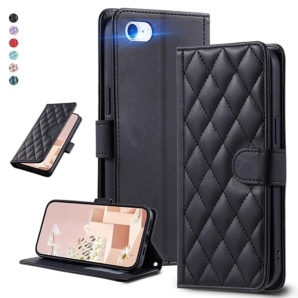 UnivoColors iPhone SE第三世代、iPhone SE第二世代、iPhone 7、iPhone 8 キルティングレザー調 手帳型ケース エレガント 高質PU マグネット開閉式 カード収納機能 スタンド機能 液晶全面保護 レンズ保護 ス