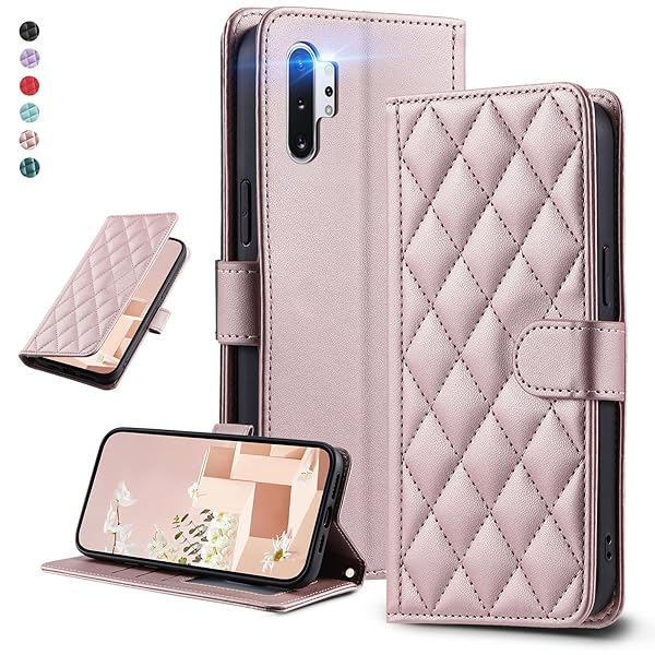 UnivoColors Galaxy Note 10 Plus (SC-01M/SCV45) キルティングレザー調 手帳型ケース エレガント 高質PU マグネット開閉式 カード収納機能 スタンド機能 液晶全面保護 レンズ保護 ストラップ付属(ゴールド