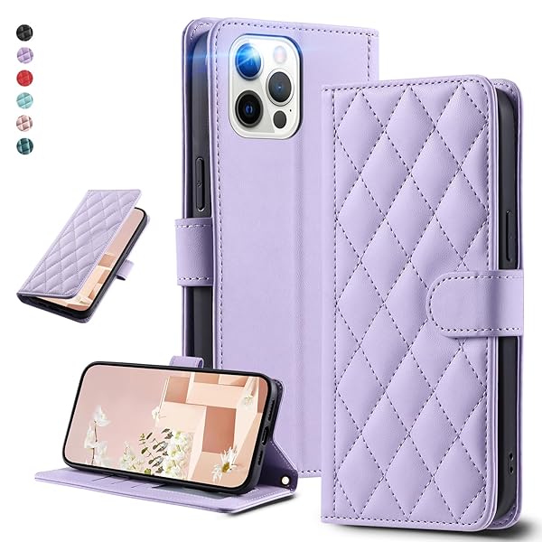 UnivoColors アイフォン 11 Pro キルティグレザー調 手帳型ケース エレガント 高質PU マグネット開閉式 カード収納機能 スタンド機能 液晶全面保護 レンズ保護 ストラップ付属(パープル)