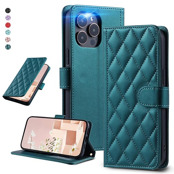 UnivoColors アイフォン 14 Pro Max キルティグレザー調 手帳型ケース エレガント 高質PU マグネット開閉式 カード収納機能 スタンド機能 液晶全面保護 レンズ保護 ストラップ付属(グリーン)