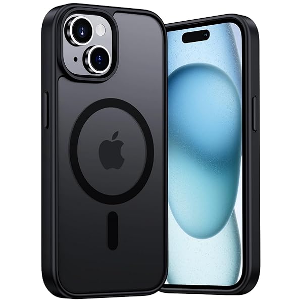 iPhone15 ケース MagSafe に対応 アイフォン15ケース マグネット 耐衝撃 レンズ保護 耐久性 黄ばみなし 指紋防止 ワイヤレス充電対応 いphone15 カバー 6.1 インチ 半透明 ブラック