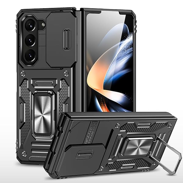 Galaxy Z Fold5 用 ケース リング付き SC-55D/SCG22 用 ケース スライド式カメラプロテクター付き PC 米軍MIL規格取得 耐衝撃 スタンド機能 車載ホルダー対応 擦り傷防止 滑り止め 格好いい おしゃれ 人気 ギャラクシ