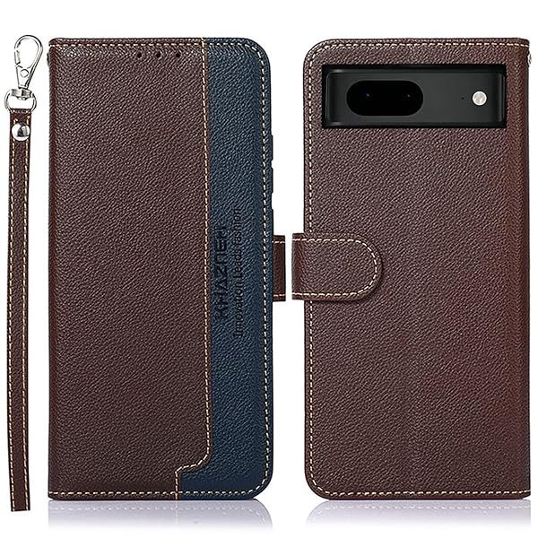 Google Pixel 7 ケース 手帳型 グーグル ピクセル7 カバー 財布型 ストラップ付き [RFIDブロッキング] 高級PUレザー マグネット開閉式 カード収納 横置きスタンド機能 耐衝撃 人気 便利 おしゃれ ブラウン