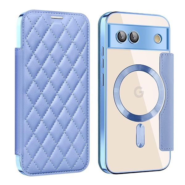 Google Pixel 8a 用 ケース 手帳型 クリア Magsafe対応 背面透明 キルティング 高級なPUレザー スマホケース ゴージャス カード収納 おしゃれ 人気財布型 格子柄 カバー ピクセル 8a 用 手帳カバー ケース (Pixel