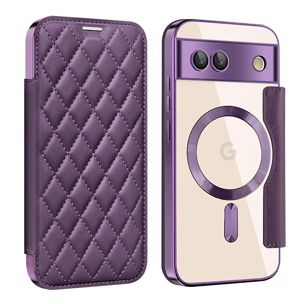 Google Pixel 8a 用 ケース 手帳型 クリア Magsafe対応 背面透明 キルティング 高級なPUレザー スマホケース ゴージャス カード収納 おしゃれ 人気財布型 格子柄 カバー ピクセル 8a 用 手帳カバー ケース (Pixel