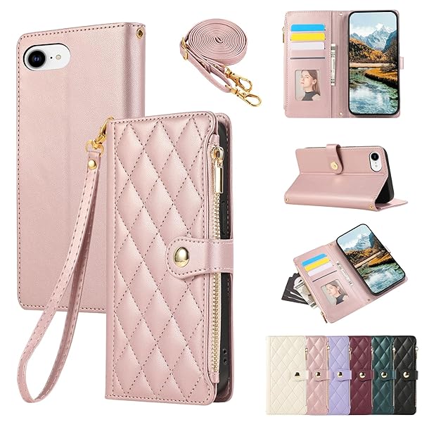 iPhone 16E 用 ケース 手帳型 アイフォン16E ケース ショルダー 対応 iPhone 16E スマホケース ひし形柄 いphone16E カバー 人気 女性 肩掛け カード収納 ジップ付き財布 横置き機能 シンプル お洒落 携帯カバー(