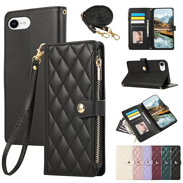 iPhone 16E 用 ケース 手帳型 アイフォン16E ケース ショルダー 対応 iPhone 16E スマホケース ひし形柄 いphone16E カバー 人気 女性 肩掛け カード収納 ジップ付き財布 横置き機能 シンプル お洒落 携帯カバー