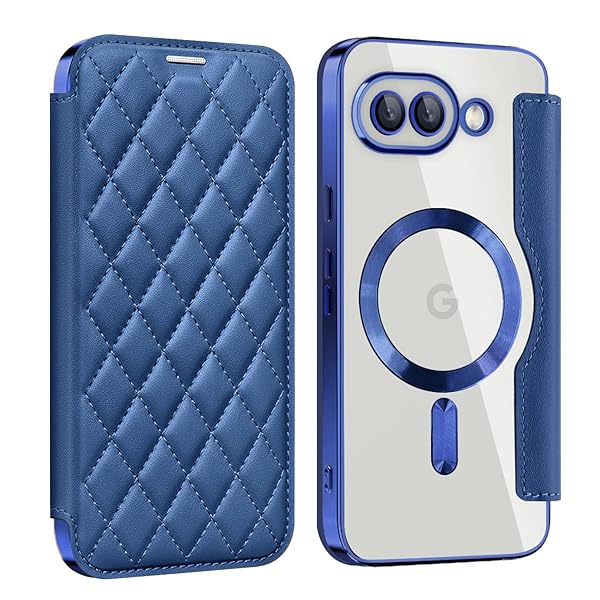 Rakuten - Google Pixel 9a 用 ケース 手帳型 クリア Magsafe対応 背面透明 キルティング 高級なPUレザー スマホケース ゴージャス カード収納 おしゃれ 人気財布型 格子柄 カバー ピクセル 9a 用 手帳カバー ケース (Pixel