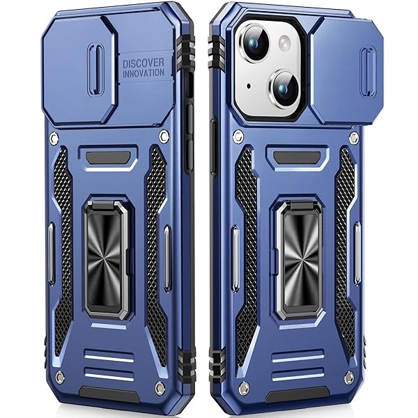 【米軍MIL規格 & スライド式カメラカバー】iPhone 15 用 ケース カメラ保護付【 360°回転 横縦両立・角度自由調整】指紋防止耐衝撃ヘビーデューティ 頑丈ケース 耐久性 SGS認証 iPhone 15 6.1インチ用