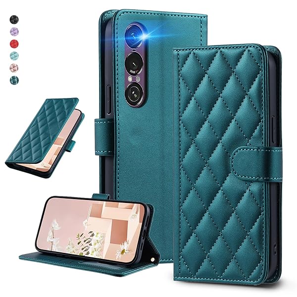 UnivoColors Sony Xperia 1VII(SO-51F/SOG15)キルティングレザー調 手帳型ケース エレガント 高質PU マグネット開閉式 カード収納機能 スタンド機能 液晶全面保護 レンズ保護 ストラップ付属(グリーン)