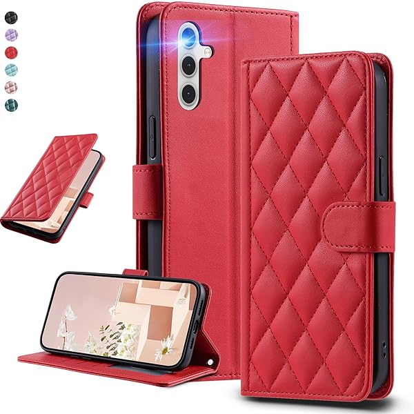 UnivoColors Galaxy A36 5G(SC-54F)キルティングレザー調 手帳型ケース エレガント 高質PU マグネット開閉式 カード収納機能 スタンド機能 液晶全面保護 レンズ保護 ストラップ付属(レッド)