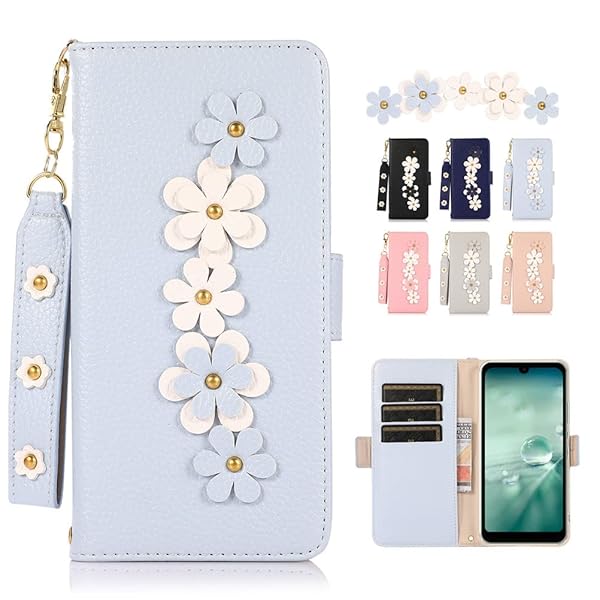 AQUOS wish ケース 手帳型 ストラップ付き au SHG06 A104SH SH-M20 AQUOSwish ケース SHARP シャープ アクオスwish スマホケース アクオス wish カバー 手帳型 かわいい 財布型 レザー製花