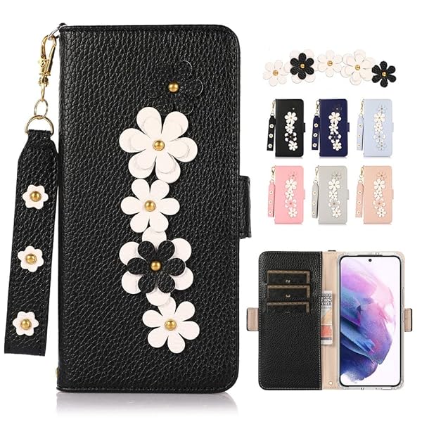 Galaxy S22 5G ケース 手帳型 ストラップ付き au SCG13 docomo SC-51C GalaxyS22 ケース ギャラクシーS22 5G スマホケース 女子 手帳型 携帯カバー かわいい 財布型 レザー製花 上級おしゃれ 耐衝