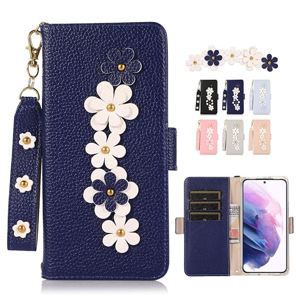 Galaxy S22 5G ケース 手帳型 ストラップ付き au SCG13 docomo SC-51C GalaxyS22 ケース ギャラクシーS22 5G スマホケース 女子 手帳型 携帯カバー かわいい 財布型 レザー製花 上級おしゃれ 耐衝