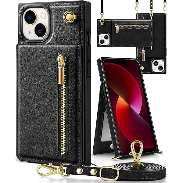 iphone 13 ケース手帳型 iphone 13スマホ ケース 財布型 iPhone 13適用 携帯ケース 肩掛け 首かけ 斜めがけ ショルダー アイフォン13 ケース手帳型 背面 カード収納 ストラップ付き 上下開 長さ調整可能 ブラック