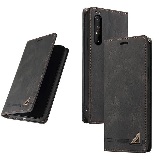UnivoColors Sony Xperia 1II（SO-51A/SOG01） 手帳型ケース 高級合皮 スタンド機能 カード収納 マグネット式 TPUソフトカバー 全面保護 カメラ保護 衝撃吸収 RFIDブロッキング おしゃれ カバー(ブラック)