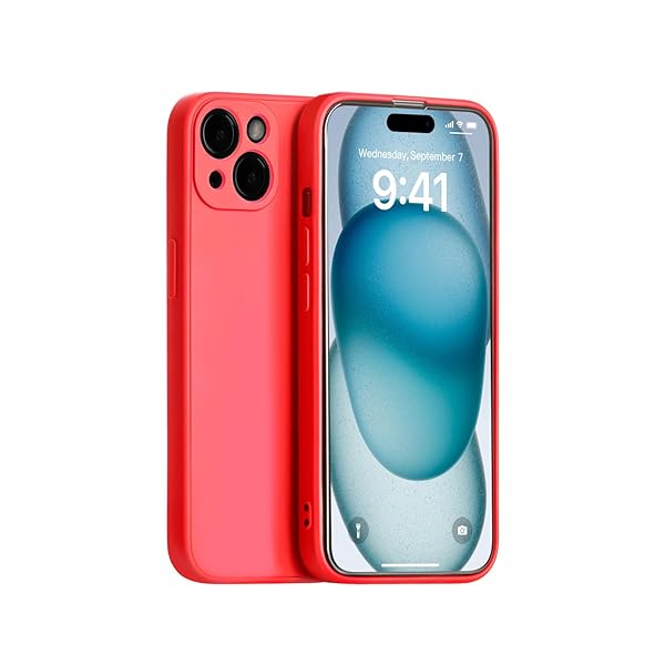 iPhone 15 Plus シリコンケース レンズ全面保護 (レッド)