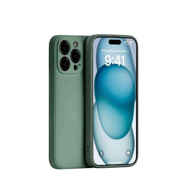 iPhone 15 Pro 用 シリコンケース レンズ全面保護 (ミッドナイトグリーン)