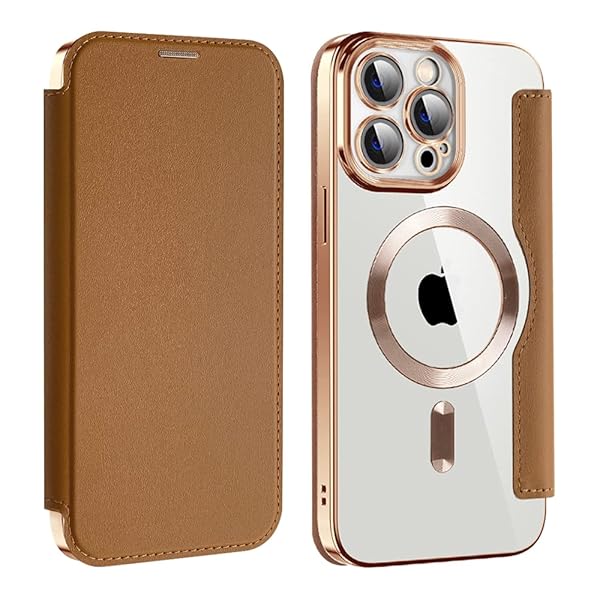 iPhone 13 Pro Max 用 ケース 手帳型 Magsafe対応 クリア 背面 透明 高級なPUレザー 永久磁石 マグネット スマホケース カード収納、人気財布型 カバー 軽量 アイフォン13 Pro Max 用 手帳カバー (ブラウン)