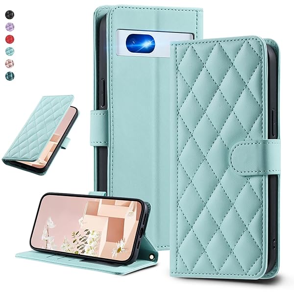 UnivoColors Google Pixel 7a キルティグレザー調 手帳型ケース エレガント 高質PU マグネット開閉式 カード収納機能 スタンド機能 液晶全面保護 レンズ保護 ストラップ付属(ミントグリーン)