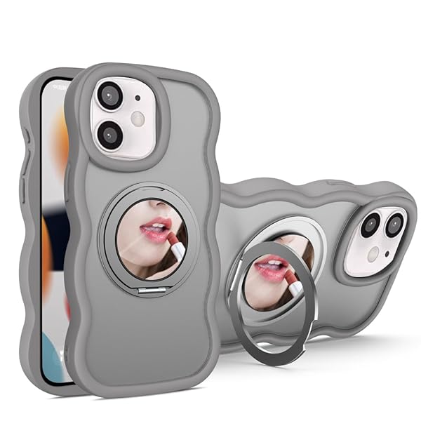 Iphone12/12Pro用の ケース magsafe対応 超強磁力 TPU 韓国 可愛い ウェーブ ソフト 滑り止め 鏡付き 耐衝撃 半透明 マット感 おしゃれ スマホケース アイフォン 12/12Pro 用 ケース 360°回転スタンド 縦横両