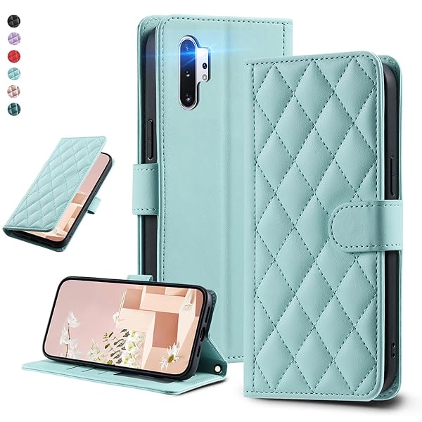 UnivoColors Galaxy Note 10 Plus (SC-01M/SCV45) キルティングレザー調 手帳型ケース エレガント 高質PU マグネット開閉式 カード収納機能 スタンド機能 液晶全面保護 レンズ保護 ストラップ付属(ミントグ