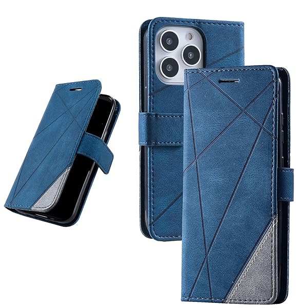 UnivoColors iPhone 16 Pro 手帳型ケース カード収納 スタンド機能 サイドマグネット TPUケース 軽量 ストラップ付き QI充電対応 横置き機能 防指紋 レンズ保護 全面保護 (ブルー)