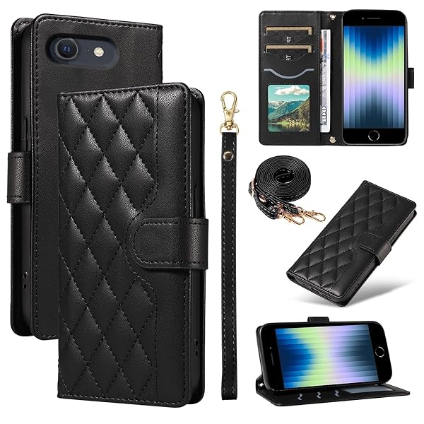 iPhone SE3 用 ケース 手帳型 通用 iPhone SE2, iPhone 6/6s/7/8 ケース 対応 iPhone SE 第3世代ケース ショルダー アイフォンSE ケース 手帳型 肩掛け 人気 財布型 カード収納 耐衝撃 ストラップ