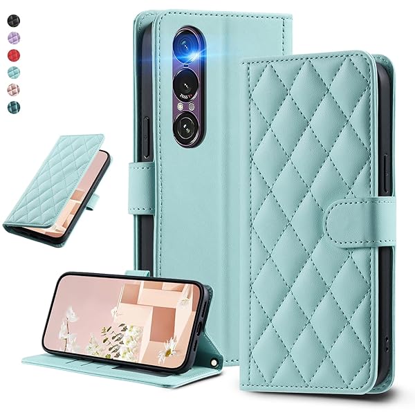 UnivoColors Sony Xperia 1VII(SO-51F/SOG15)キルティングレザー調 手帳型ケース エレガント 高質PU マグネット開閉式 カード収納機能 スタンド機能 液晶全面保護 レンズ保護 ストラップ付属(ミントグリーン)