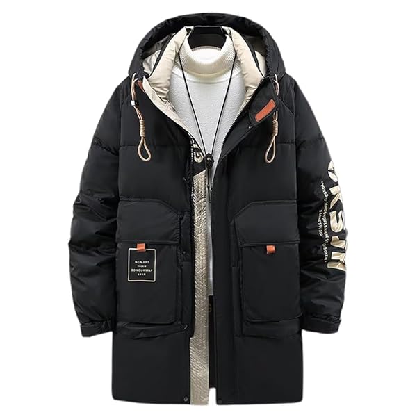 5XL-11XL 大きいサイズコート ダウンジャケット メンズ アウター ロング丈 中綿 フード付き（調節可能） 防寒 軽量 暖かい ゆったり 保温(10XL ブラック)