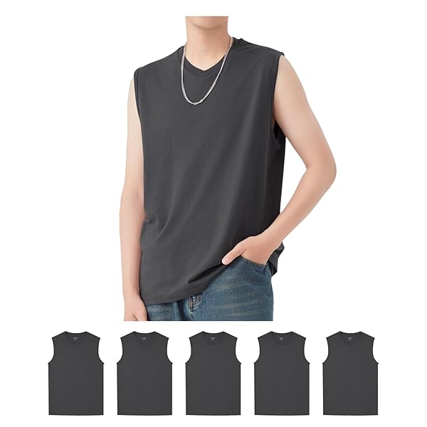 6オンス インナーシャツ コームド綿100% 3枚セット 5枚組 タンクトップ メンズ 広い肩 Vネック スリーブレス Tシャツ タグレス仕様 ゆったり 通気性 吸汗速乾 スポーツウェア やわらか肌着 春 夏 秋 冬 (JP, アルファベット, 2X
