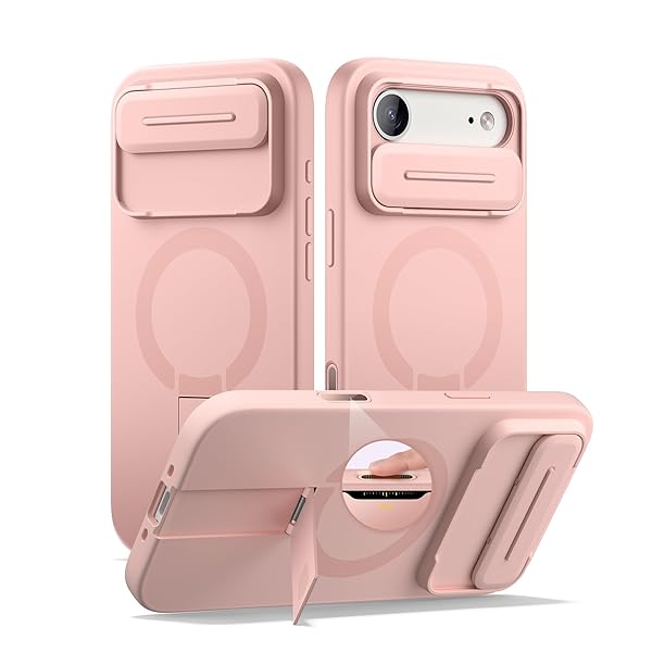 磁気ケースiPhone Airと互換性 とカメラ保護カバー&カメラコントロールボタン&と調整可能なスタンド 傷防止耐衝撃保護カバーiPhone 17 Air用 (ピンク)
