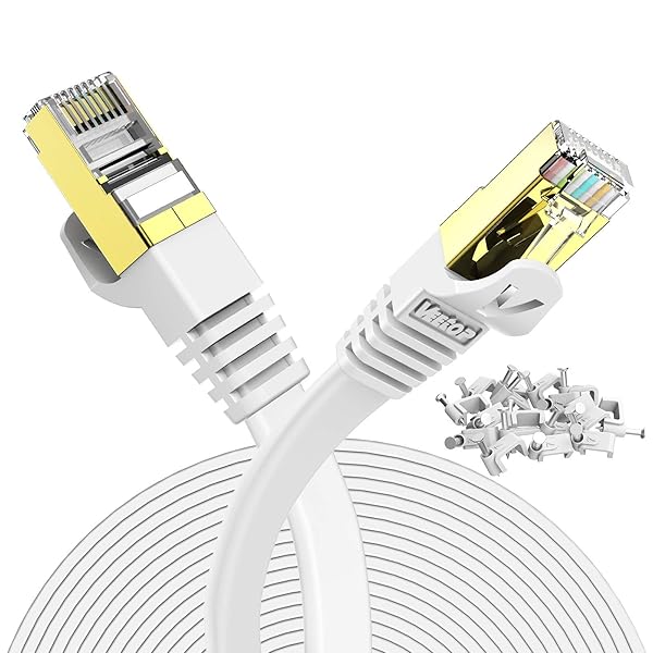 Rakuten - 25m CAT7 LANケーブル カテゴリー7 フラット 高速 10Gbps 750MHz STP 金メッキコネクタ RJ45 二重シー