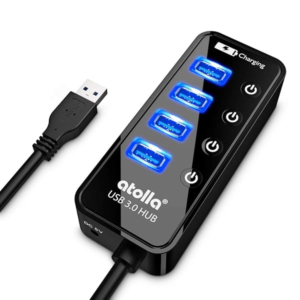 USB30ハブ 4ポート5Gbps高速データ転送 USB HUB 30 の 増設 + 1充電ポート、独立スイッチ付 バスパ