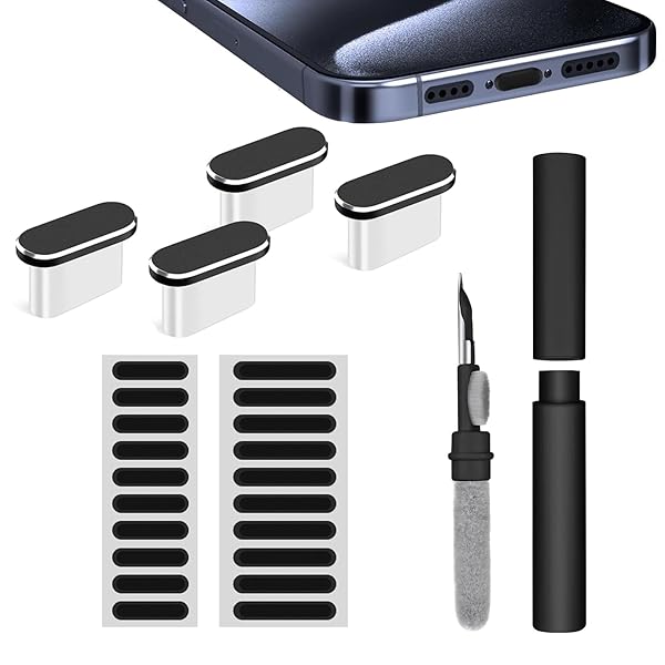 Type-C キャップセット 4個 4個 スピーカーカバー 20枚 掃除ブラシ付属 携帯Type C充電穴キャップ