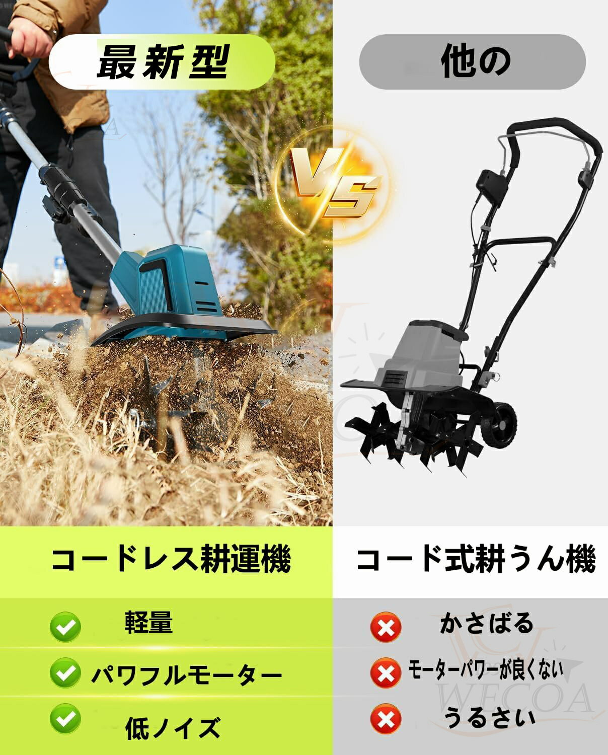 【電動耕運機 4枚刃 】 コードレス 耕うん機 ミニ耕運機 4枚刃 小型軽量 折りたた...