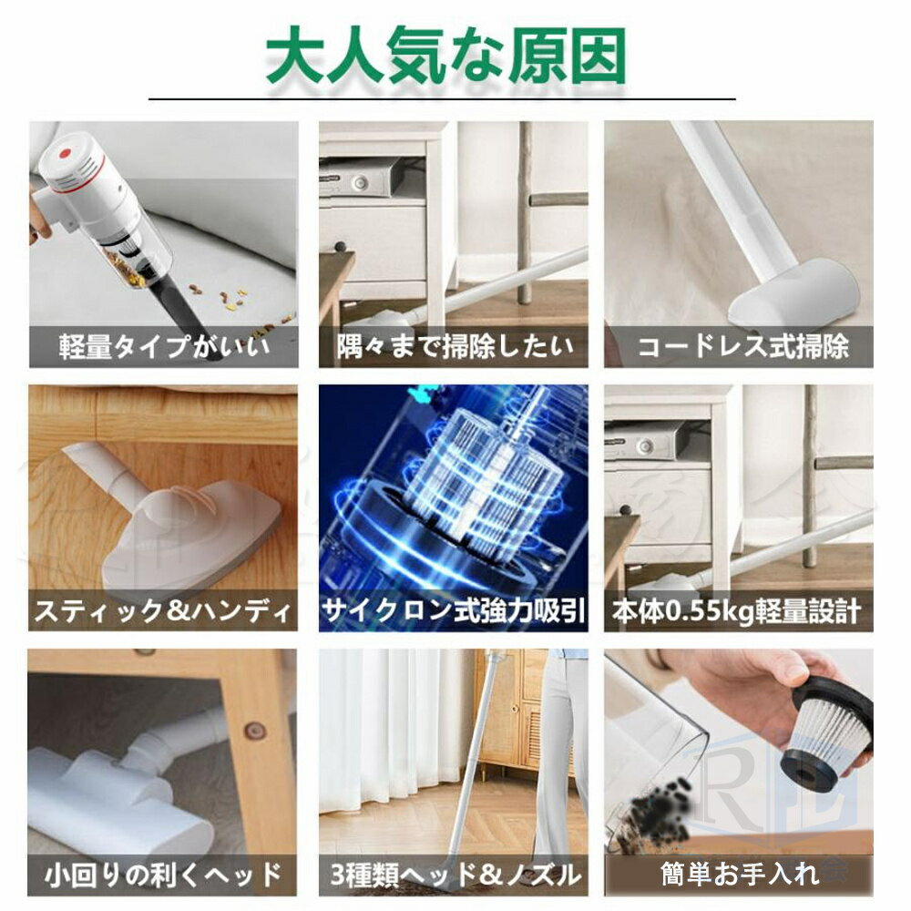 掃除機 コードレス 充電式 2WAY 強力吸引 軽量 4種類ノズル usb充電式 ハンディクリーナー HEPAフィルタ6000mAh 女性 静音 車家両用 ハンディ 静音ステ 2