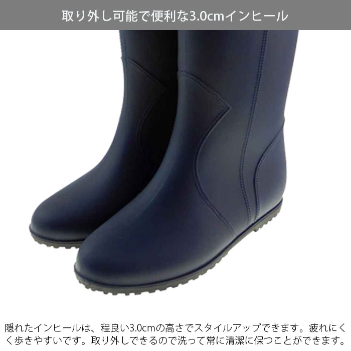 Botas de lluvia Botas de lluvia largas Botas de lluvia largas Botas de lluvia negras caqui azul marino M Long L impermeables en tacones de 3 cm fáciles de usar informales de moda — vista 3