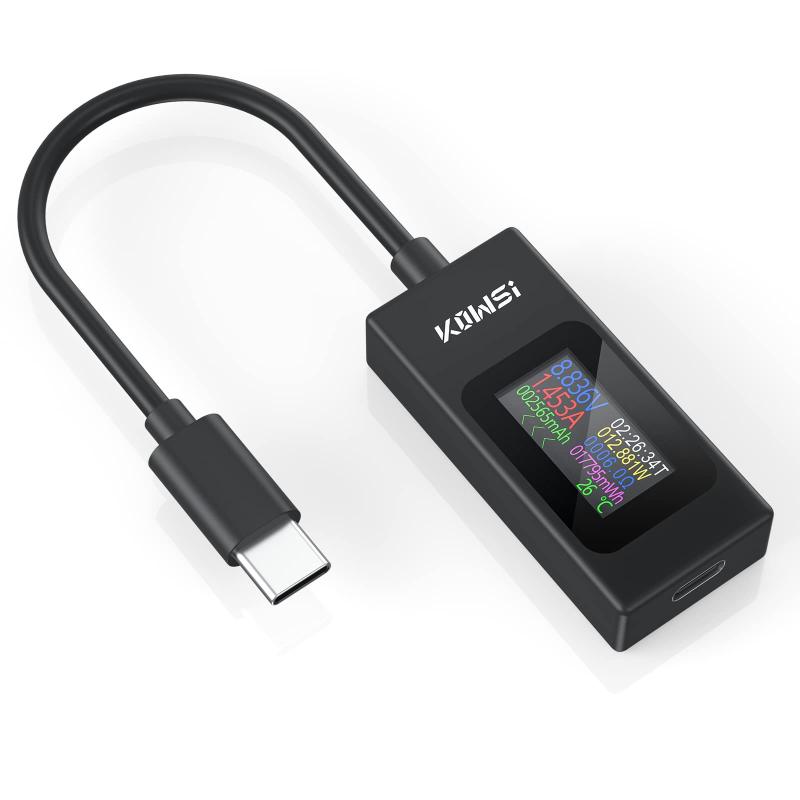 YOJOCK USB電流 電圧チェッカー 電流双方向対応Type-C USBテスター 多機能カラー大画面表示（ケーブル付きモデル）4-30V 0-6.5A